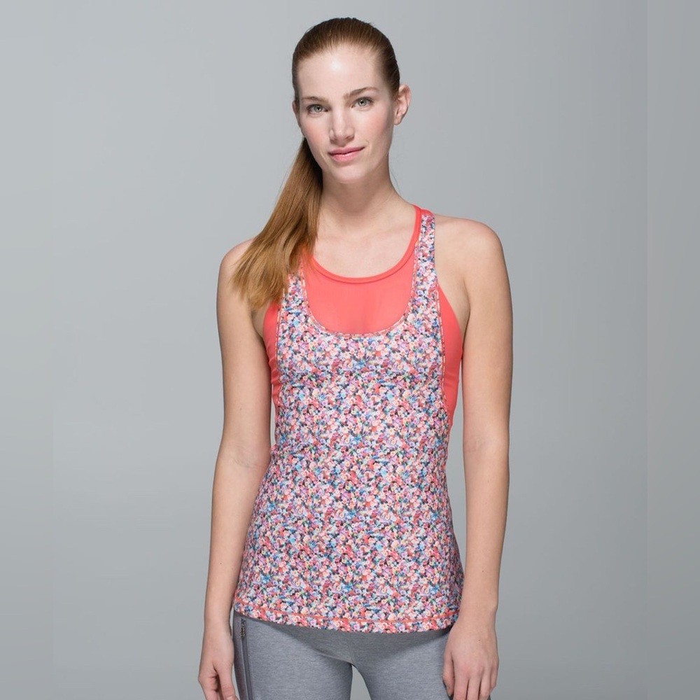 Lululemon mesh with me tank top size 4 floral EUC